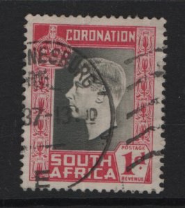 South Africa #75a  used 1937  coronation  .   1d .  single .  English