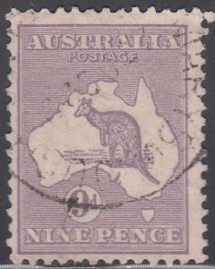 1929 AUSTRALIA KANGAROO 9d VIOLET / SMALL MULTIPLE WMK (SG#108) USED VF