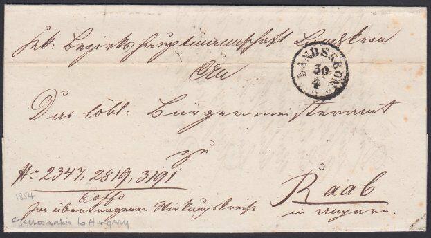 CZECHOSLOVAKIA TO HUNGARY 1834 folded cover LANDSKRON TO RAAB..............53847