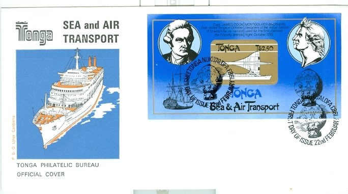 TONGA 1983 AIR-SHIP-CONCORDE #532-35 SET & #536 SOUV. SHEET...(2)FDC