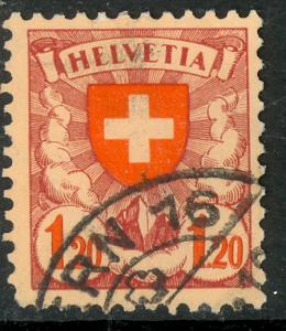 SWITZERLAND 1933 1.20fr Coat of Arms Grilled Gum Sc 201a VFU