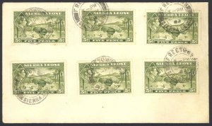 Sierra Leone Sc# 179 Used Lot/6 on cover 1938-1944 5p King George VI Scenes