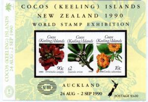 COCOS ISLAND 217 MH S/S SCV $12.00 BIN $5.50 STAMP EXPO, FLOWERS