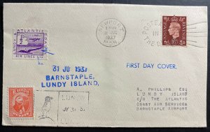 1937 Newport England First Day Cover FDC To Lundy Island Mixed Franking B