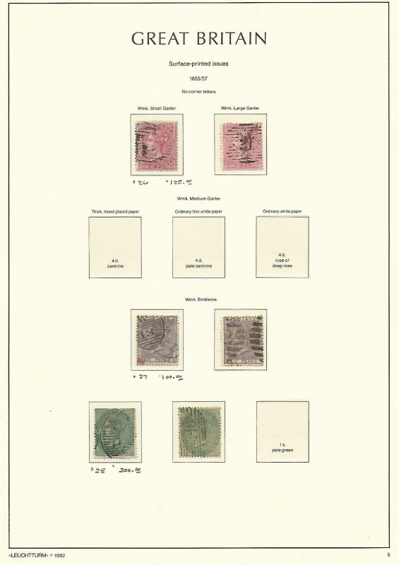 Great Britain Stamp Collection on Lighthouse Page 1855-57, #26-28, SCV $1050