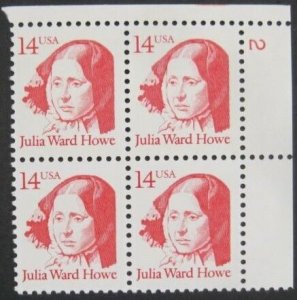 1987 Julia Howe Women's Suffrage Plate Block of 4 14c Stamps, Sc# 2176, MNH, OG