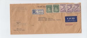 OHMS Registered NFLD cover airmail to New Brunswick 19c 5 stamp franking Canada