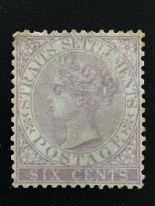 Malaya Straits Settlements 1868 QV 6c wmk CrownCC MH SG13 CV£150 M1816 