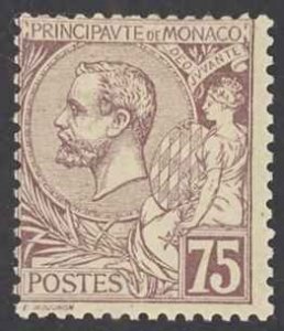 Monaco Sc# 24 MH (a) 1894 75c violet brown, buff Prince Albert I