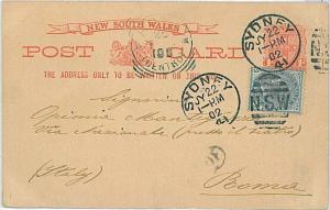 21105 - NEW SOUTH WALES - POSTAL HISTORY : STATIONERY card   to ITALY 1902