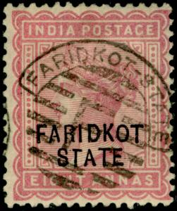 INDIA - Faridkot SG13, 8a magenta, FINE USED. Cat £180.