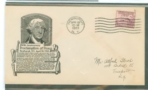 US 727 1933 3c Washington's headquarters/Peace pactof 1/83 on an addressed first day cover with an Anderson cachet.