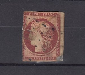 France 1849 1 Fr Red Ceres Imperf Fine Used BP3786