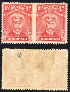 Rhodesia SG193a 1d Red Imperf Between Pair M/M Cat 1100 pounds