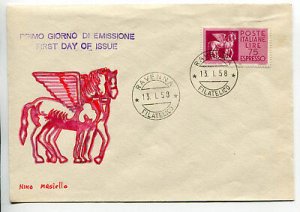 1958 - Lire 75 Express on figured FDC