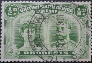 Rhodesia Double Head ½d with INSIZA STATION broken A (DC) postmark