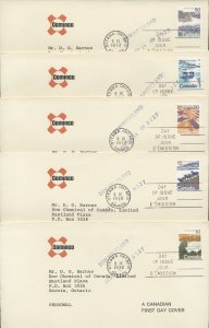 1972 #594-598 Set of 5 Landscape Mid-Values FDCs Cominco Cachets With Inserts