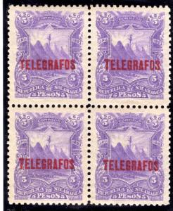 RH#35, H35, Type 6 - 5p violet - MNHOG - XF - block - Nicaragua Telegraph Revenu