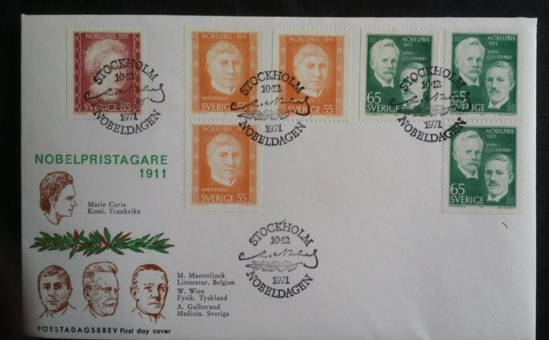 SWEDEN 1971 Nobel Prizewinners 1911 FDC First Day Cover All Non Perf Varieties 