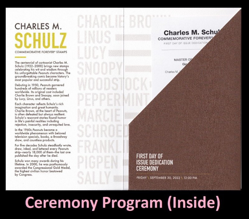 US 5726d Charles M Schulz Sally Brown Ceremony Program FDC 2022