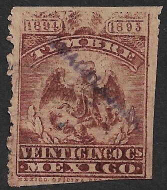 MEXICO REVENUES 1894-95 25c EAGLE Documentary GUADALAJARA Control DO221 Used