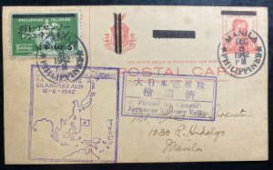 1942 Manila Philippines Japan Occupation PS Postcard Cover Greater Asia War