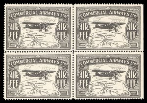 Canada #CL48 Cat$50+, 1930 Commercial Airways, 10c black, block of four, top ...