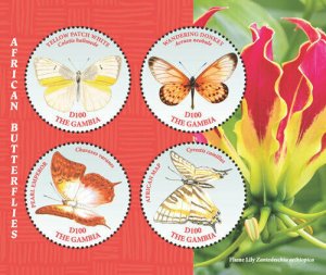 Gambia 2018 - African Butterflies, Flame Lily - Sheet of 4 stamps - MNH