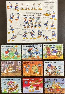 Sierra Leone Disney Donald Duck 50th Anniversary Souvenir Sheet plus 9 singles