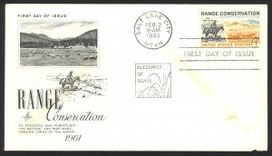 USA Sc# 1176 ArtCraft FDC single (a) Salt Lake City, UT 1961 Range Conservation