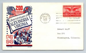 1949 FDC - 200th Anniversary of Alexandria Virginia - E90