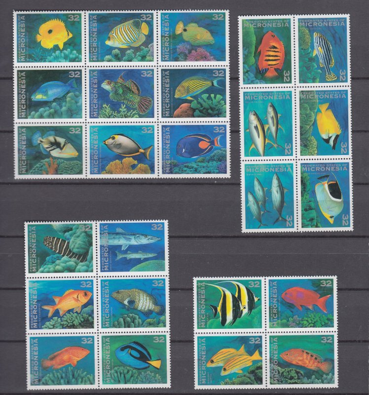 Z4526 JL Stamps 1988 micronisia set mnh #71a-c imarine life, in blocks form