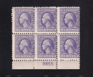 1918 Washington 3c Sc 530 MNH with original gum, Type IV, plate block (BR