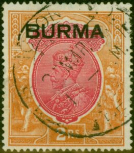 Burma 1937 2R Carmine & Orange SG14 Fine Used