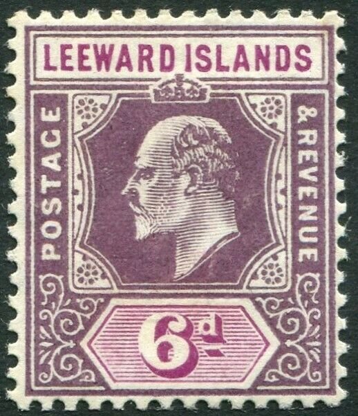 LEEWARD ISLANDS-1911 6d Dull & Bright Purple Sg 42 MOUNTED MINT V33896