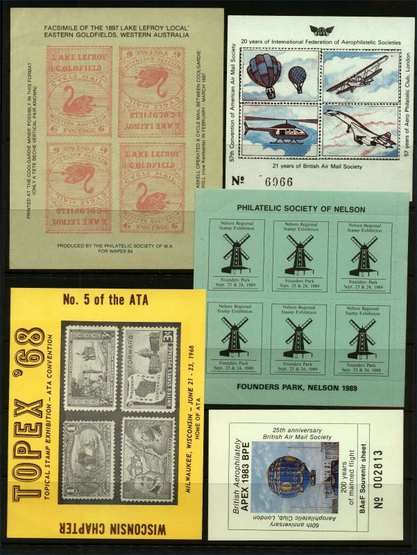 GB USA Australia Philatelic Exhibition and Show Labels - Various (5v) Cinderella