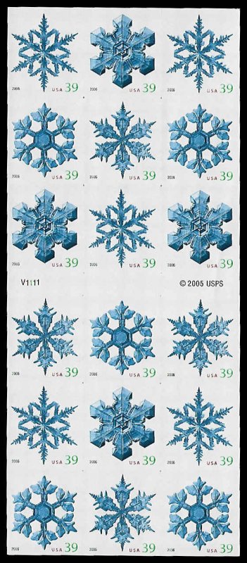 PCBstamps   US #4113/4116b Bk Pane $7.02(18x39c)Snowflakes, MNH, (3)