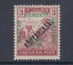 Hungary Sc 11N20 MLH. 1919 3f red lilac Sowers, green SZEGED overprint, sound
