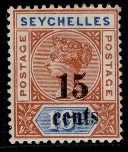 SEYCHELLES QV SG18, 15c on 16c chestnut & blue, M MINT. Cat £22.