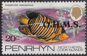 Penrhyn 1978 MH Sc #O10 O.M.H.S. on 20c Pygoplites diacanthus Fish