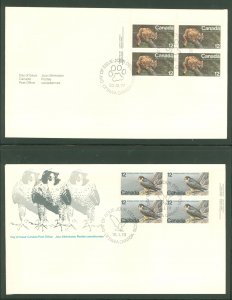 Canada 732/752 1977-78 2 U/A plate block FDCs; Endangered Wildlife, Eastern Cougar, Perigrine Falcon