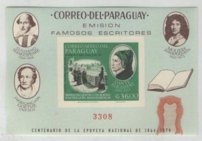 Paraguay S/S Shakespeare Goethe Aligheri Moliere bl 86