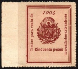 1904 El Salvador Revenue 50 Pesos For Sale Foreign Merchandise (Import Duty)