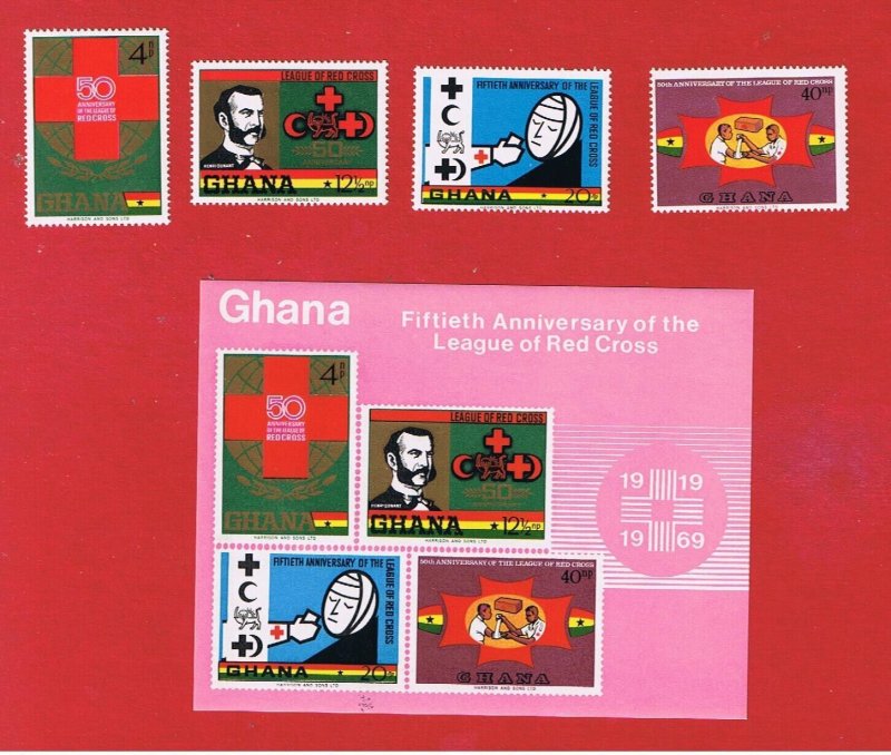 Ghana #378-381a  MNH OG   Red Cross  w/SS   Free S/H