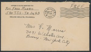 US Free Frank; Entire cover; Miami Beach, FLA. -- see details and scans