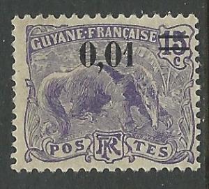 Fr. Guiana # 94  Great Anteater  01c on 15c Surcharge  (1) Unused