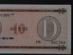 ​CUBA-NATIONAL BANK OF CUBA-$10-PESO-TOURIST EXCHANGE CERTIFICATE-UNC-VF-RARE