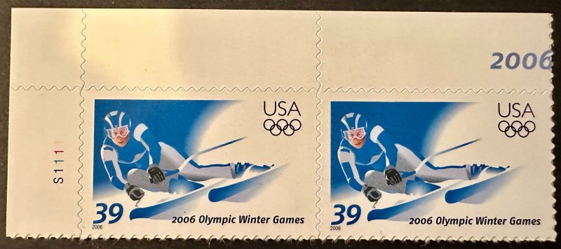 US # 3995 winter Olympics pair w/plate # 39c 2006 Mint NH