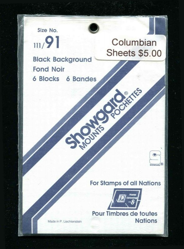 Showgard Black Stamp Mounts  111/91 PreCut  (6 count)  