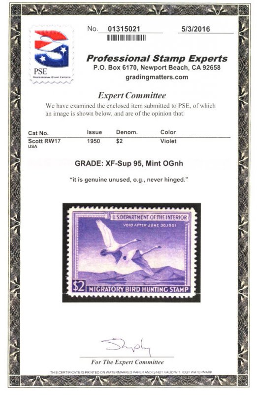 MALACK RW17 XF-SUPERB OG NH, w/PSE (GRADED 95 (5/16)..MORE.. gg1396
